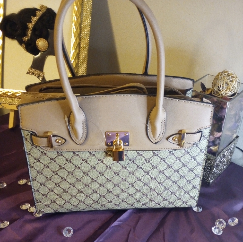 Imitation Beige and Brown Handbag